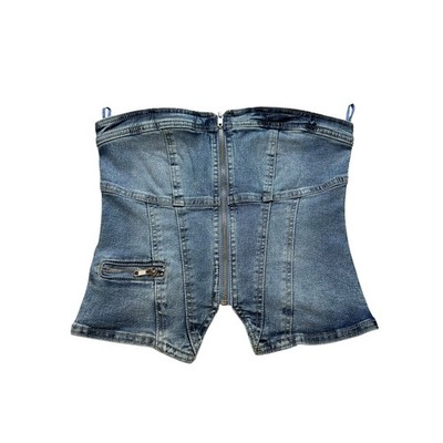 FB Sister Denim Corset Top Women's Small Wash Strapless Zip Up Tube Top Y2K