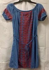 Madewell  Off the Shoulder Red Embroidered Blue Mercado Belted Dress Size XXS