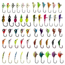 High Carbon Steel 53 Pcs Ice Fishing Jig Hooks Glow in the Dark Set