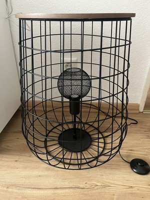 Beistelltisch Lindby Metall mit LED- Leuchte schwarz Holzplatte Neu OVP