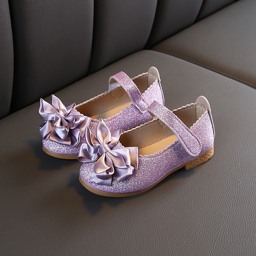 Baby Girls Kids Toddlers Party Wedding Ribbon Bow Sandals Glitter Sequin Shoes - Picture 4 of 9