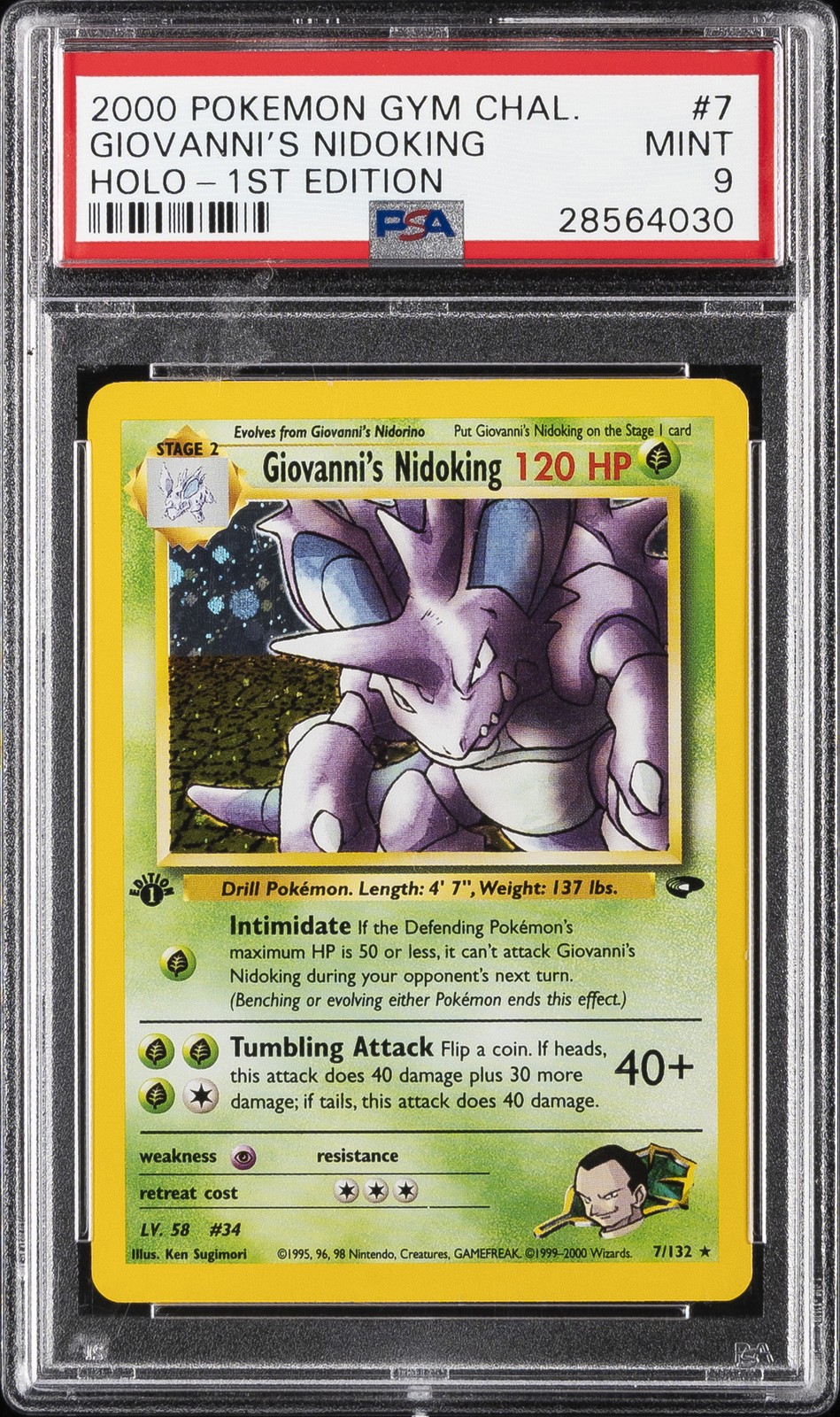 2000 POKEMON GYM CHALLENGE HOLO-1ST ED #7 GIOVANNI'S NIDOKING PSA 9