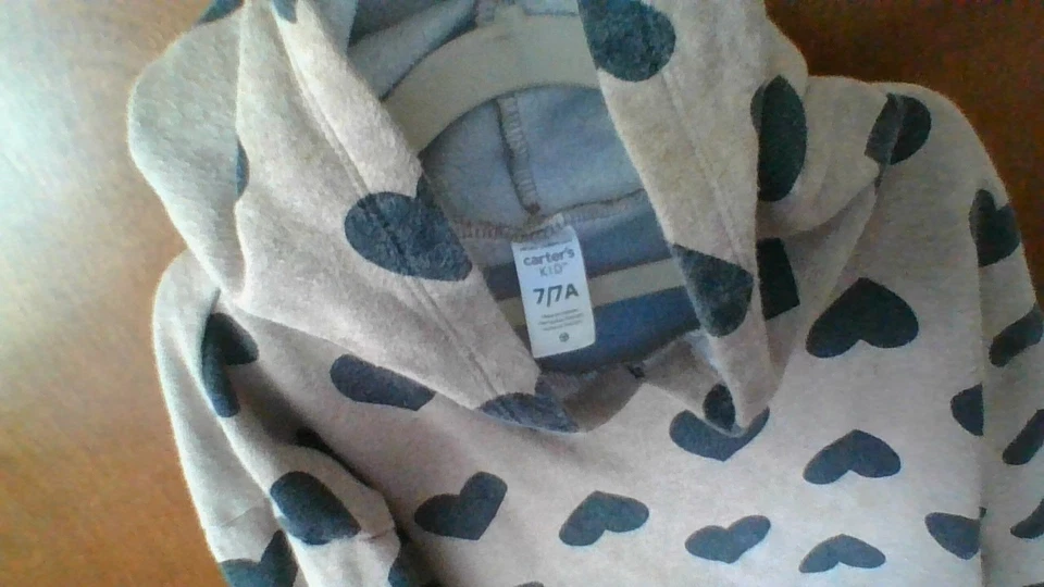 Carter's Niño Talla 7 Tostado y Negro Corazón Sudadera con Capucha Polar-Interior Sudadera Buen Estado Foto 3 de 4