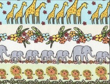 CLEARANCE - 'JUNGLE ANIMALS' STRIPES ON WHITE JUVENILE FABRIC - TT