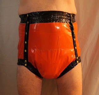 Adultbaby Windelhose Knöpferhose PVC Folie orange Größe M