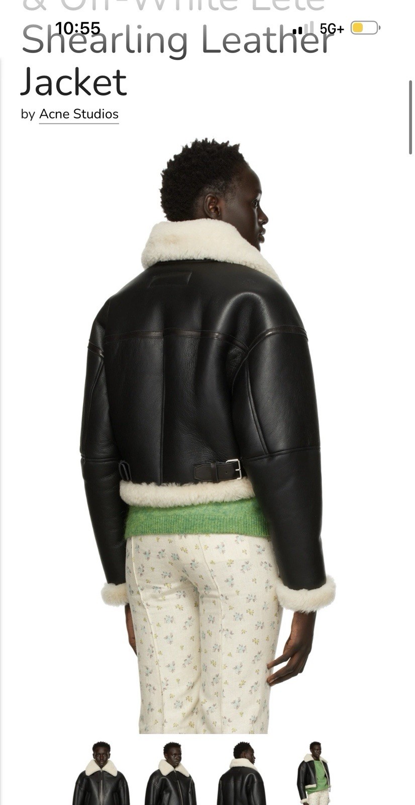 Acne Studios Black Leather And Off White Shearling Lete Jacket Cropped Sz. EU 36 thumbnail 8