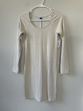 Old Navy Women’s Size Small Dress Ribbed Cream/Ivory Long Sleeve NEW
