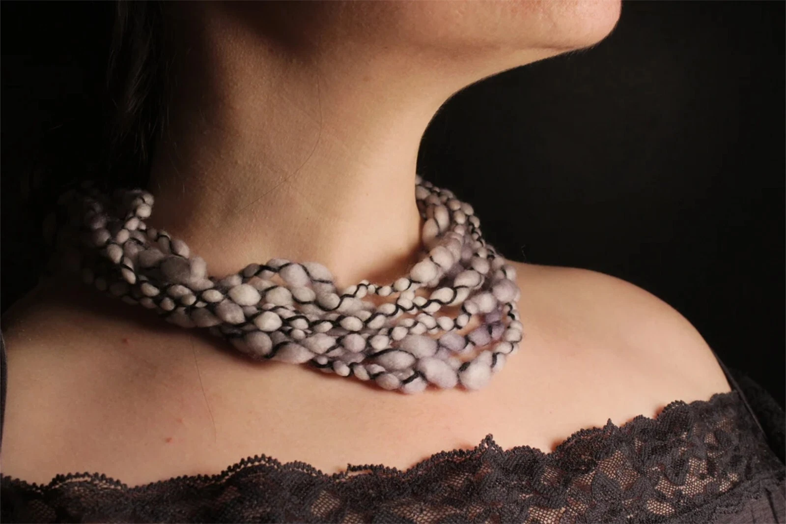 Soft Winter Scarf Neck Warmer Necklace Handmade Artsy Layered Merino Wool Wrap