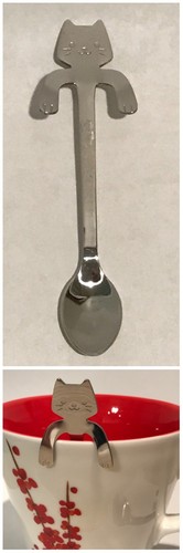 Teeny Weeny Silver Stainless Steel Hanging Cat Spoon Teaspoon - Picture 5 of 5