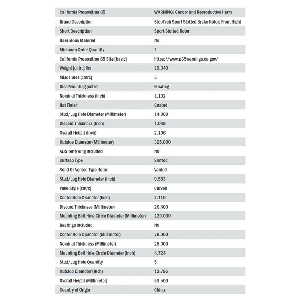 Rotor de freno de disco ranurado deportivo StopTech ventilado delantero derecho para BMW M3 2001-2006 Foto 3 de 4