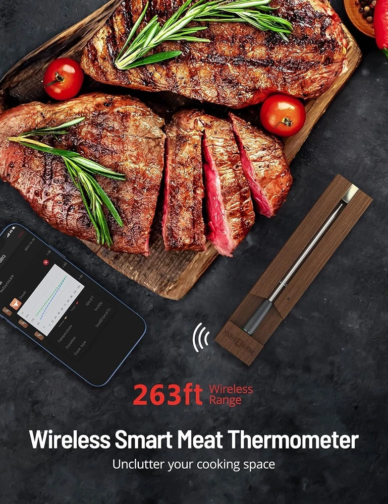 Meat Thermometer - Wireless, Smart Alert, IP67 Waterproof, Dishwasher Safe Meat Thermometer - Wireless, Smart Alert, IP67 Waterproof, Dishwasher Safe