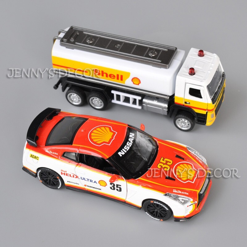 Shell Oil Gas Station Assembly Playset Nissan GT-R R35 Volvo Truck
