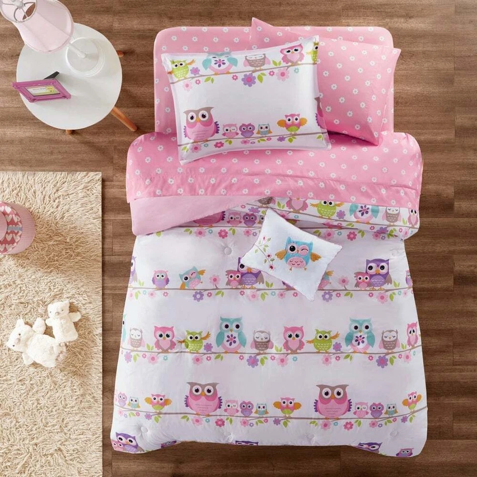 Full Size Girls Soft Mi Zone Kids Pink White Owl Complete Bed in Bag Sheet Set - Image 4 of 4