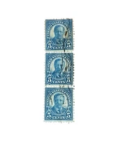 Theodore Roosevelt 5 Cent Stamp Dark Blue US Postage Vertical set of 3 stamps