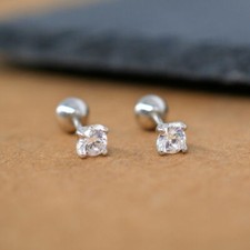 925 Sterling Silver Solitaire CZ Screw Back Ball Stud Earrings 3mm A4117