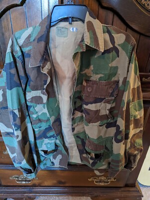 Woodland Camouflage Pattern Ripstop Combat Jacket Hot Weather Coat S Short  Green