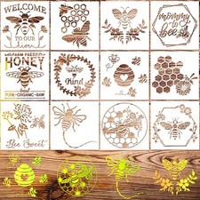 12 Pcs Bee Honeycomb Stencil Reusable Template for DIY Crafts Wood Painting