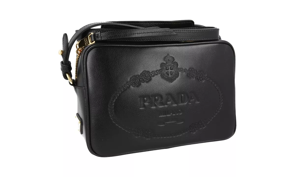 Prada Womens Tessuto Nylon Black Camera Bag Crossbody 1BH089