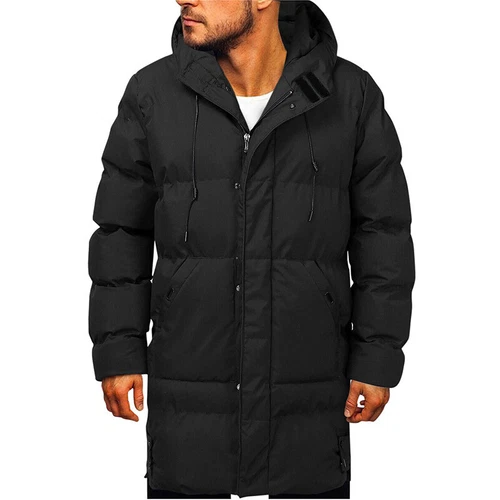 Herren langer gefütterter Mantel Kapuze dicke Luftpolsterjacke gesteppt wattiert - Bild 20 von 39