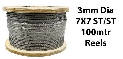 Edelstahl Drahtseil Seil 3mm Durchmesser 7x7 Drahtkern - 100mtr Rolle