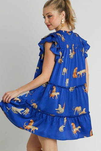 Umgee Full Size Cheetah Print Notched Ruffle Layered Cap Sleeve Mini Dress Plus - Picture 3 of 9
