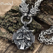 MENDEL Mens 30 Inch Stainless Steel Viking Odin Raven Axe Pendant Necklace Heavy