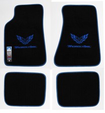New Carpet Floor Mats Black 1982-2002 Pontiac Firebird Embroidered Logo Blue