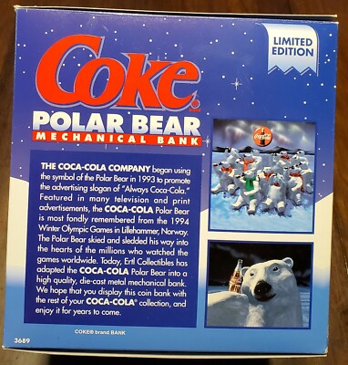 1995 Ertl Limited Edition Coca Cola Polar Bear Mechanical Bank in