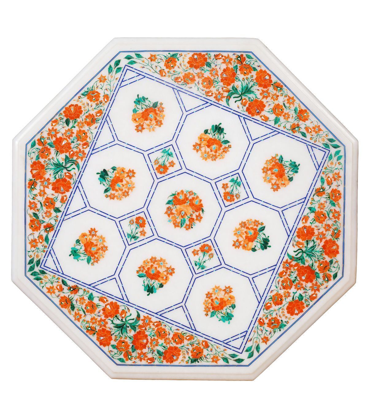 24-Inch Marble Pietra Dura Semi-Precious Stone Tabletop Decorative Gift