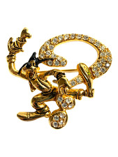 Napier Disney Goofy Pin with Question Mark Rhinestone Studded Gold Tone Brooch