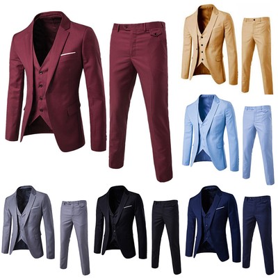 3-Piece Suit Men's Business Set Slim Fit Formal Blazer Solid Fashion Workwear