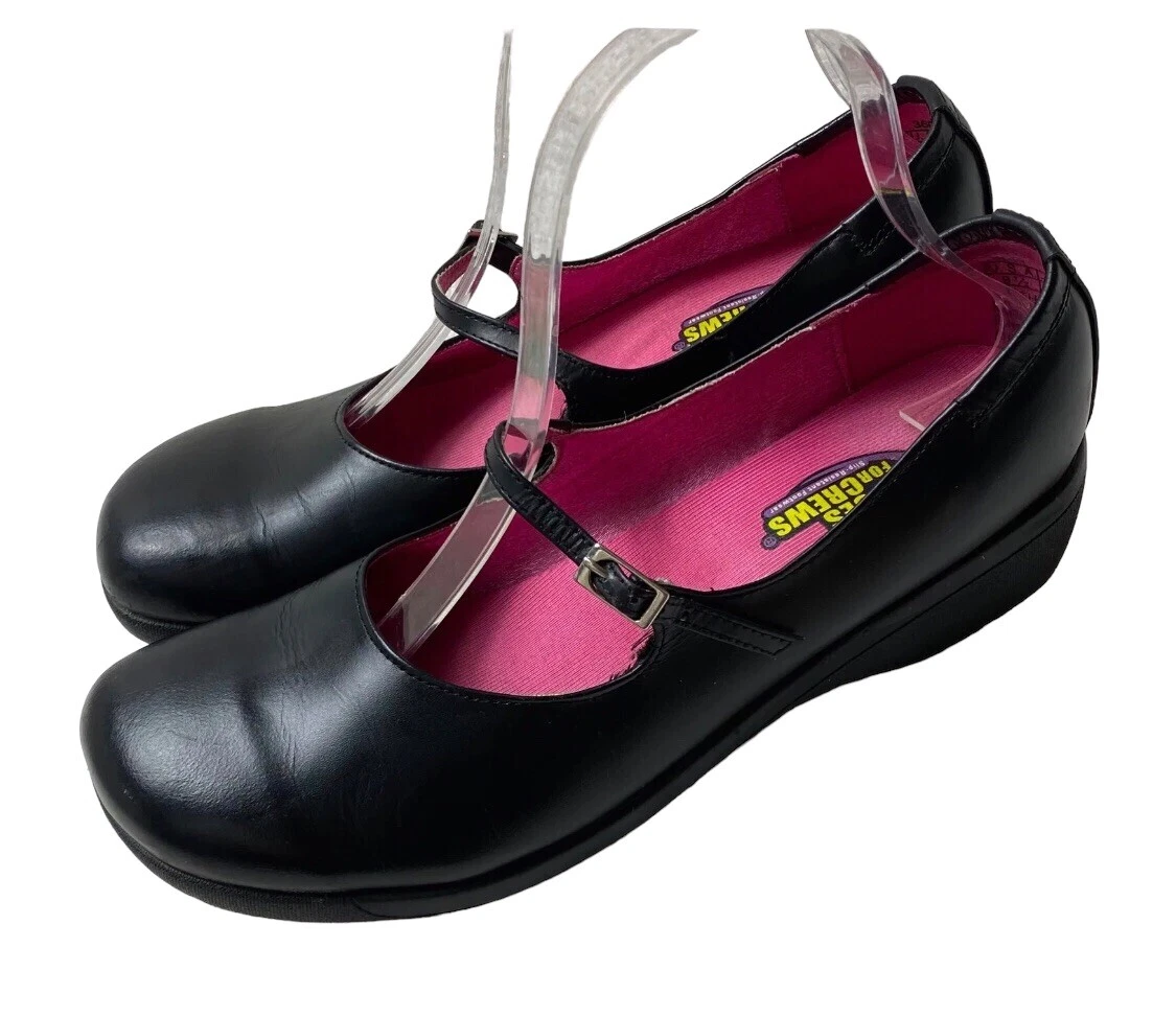 Shoes For Crews 9.5 Mary Jane Shoes Black Leather Comfort Slip Resistant 1c