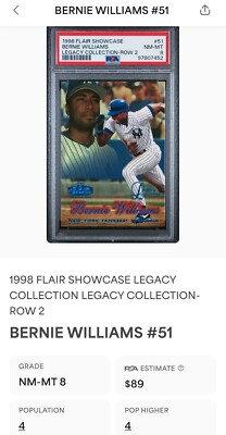 1998 Flair Showcase Legacy Collection Bernie Williams 95/100 PSA 8 