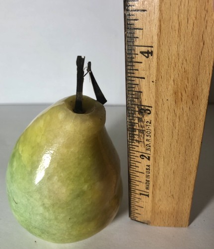Vintage Alabaster Carved Polished Stone Fruit Green Multi Color Pear - Picture 2 of 6