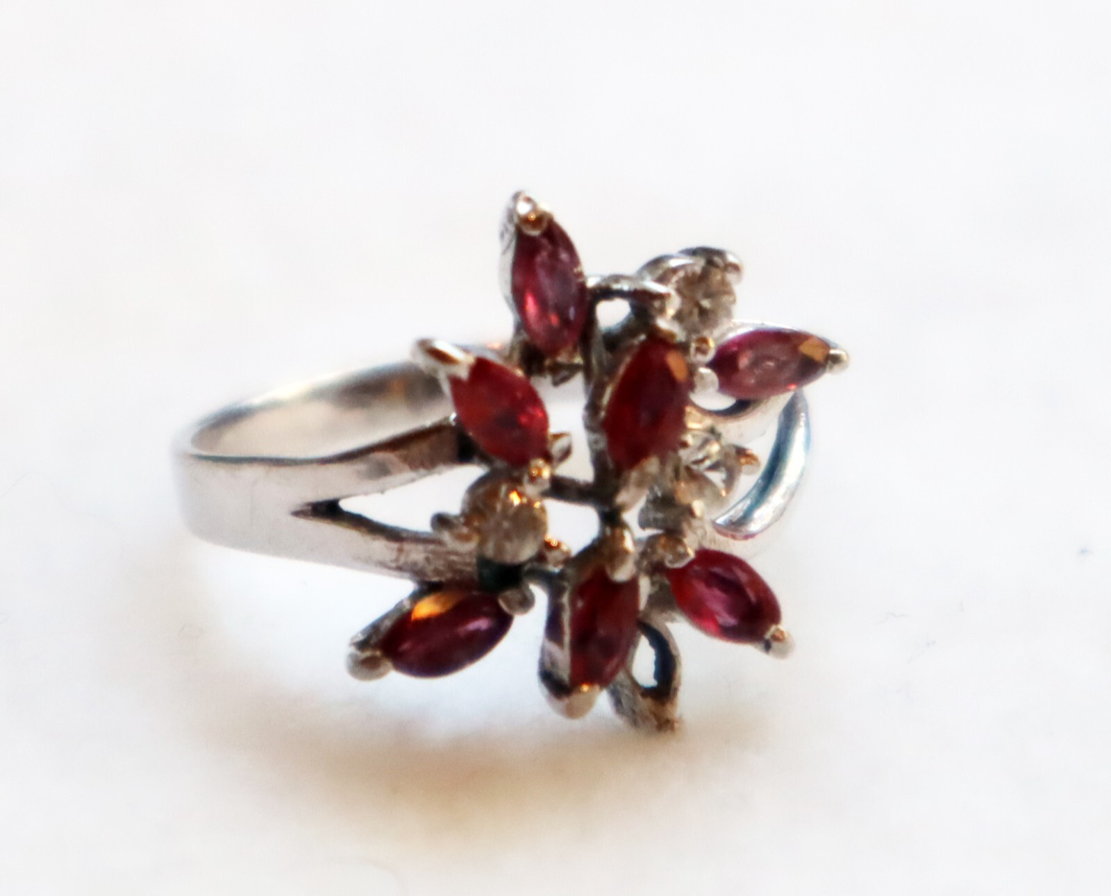 Sterling Silver Ring Simulated Ruby? CZ Stones Mi… - image 4