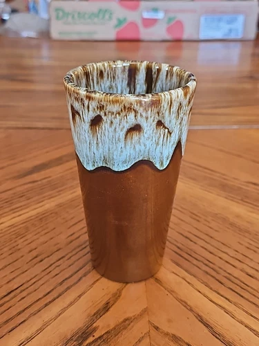 Vintage Brown Drip Glaze Tumbler Marked USA 5½" 