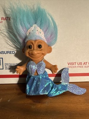 Vintage Russ Troll Mermaid 5'' Blended Hair Aqua Pink Crown Iridescent