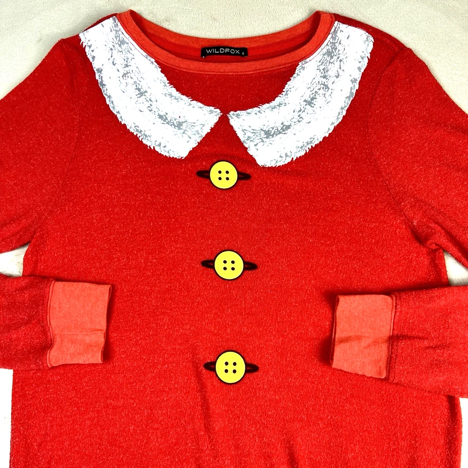 Wildfox Women’s S Red Christmas Sweatshirt Faux Button Collar Holiday Graphic US - Image 3 of 4