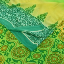 Sanskriti Vintage Sarees Green Pure Georgette Silk Print Sari 6 Yd Craft Fabric