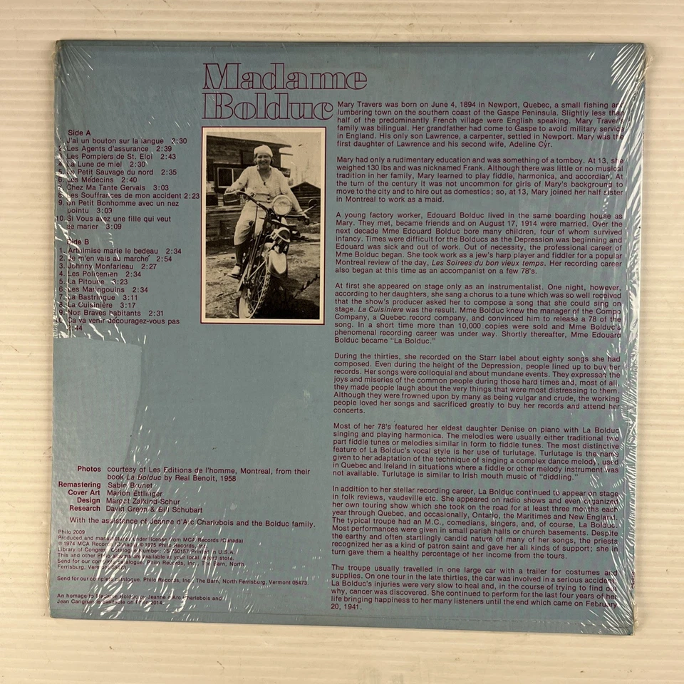 La Bolduc – La Bolduc LP Record Vinyl - Philo Reissue Mary Rose-Anna Travers - Image 2 of 4