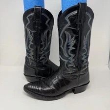 VTG Justin Cowboy Exotic Teju Lizard Boots Black Round Toe Men’s 9.5 D USA 8313