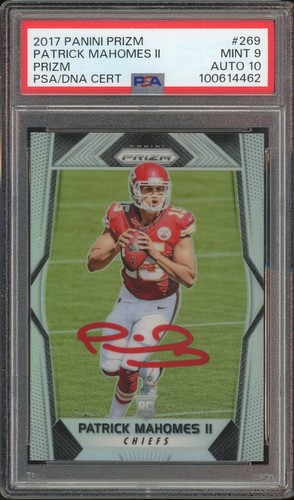 2017 Panini Prizm Silver #269 Patrick Mahomes RC Rookie PSA 9/10 Auto MINT
