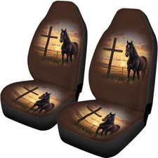 Cross Horse Print Car Seat Cover Waterproof Front And Rear Split Bench For Ca...