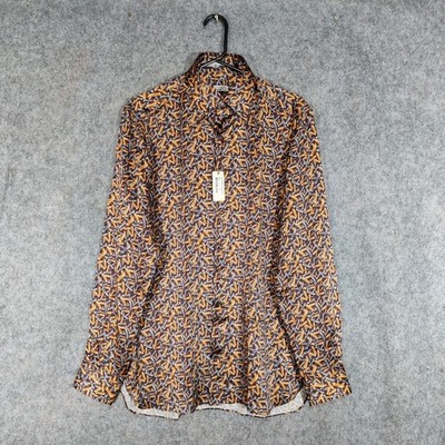 Zilli Shirt Mens Size 15.5 100% Silk All Over Print Logo Luxury BNWT 40cm