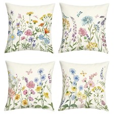 Spring Summer Colorful Floral Throw Pillow Covers 18x18 Inch Set of 4 Flower-04