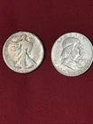 LOT of 2 - 1948 D FRANKLIN + One LIBERTY WALKING Half Dollars  -  90% Silver