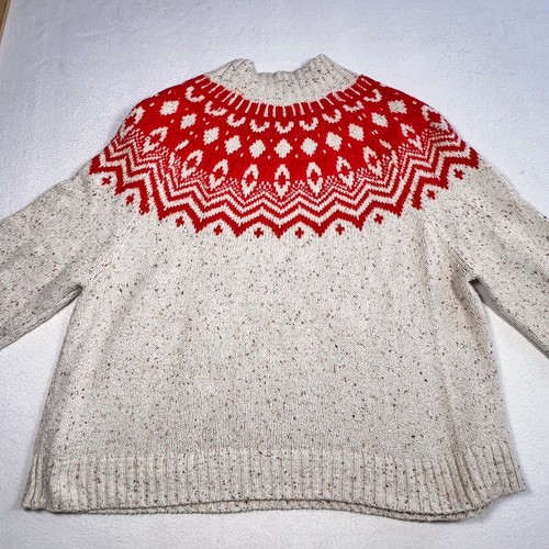 Old Navy XL Tall Grey Fair Isle Mock Neck Sweater Red Holiday Pullover Cozy Warm - Picture 9 of 10