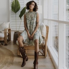 Spell & The Gypsy Green Aurora Mini Tunic Dress Boho Hippy Floaty Frilly S UK8