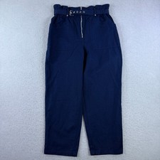 Banana Republic Women's The Paperbag Pant Belted Navy Size 12 Cotton Linen Blend