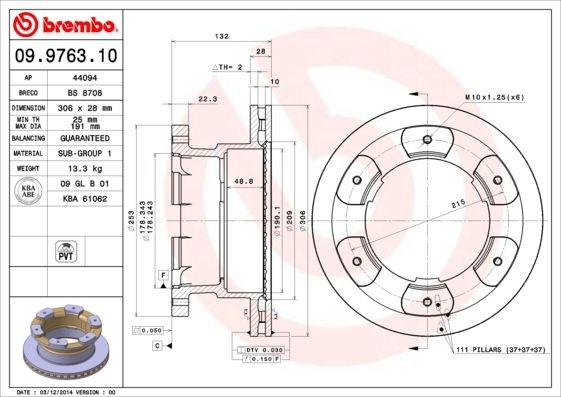 Disques de frein Brembo 09.9763.10 anti vibration et anti sifflement au freinage
